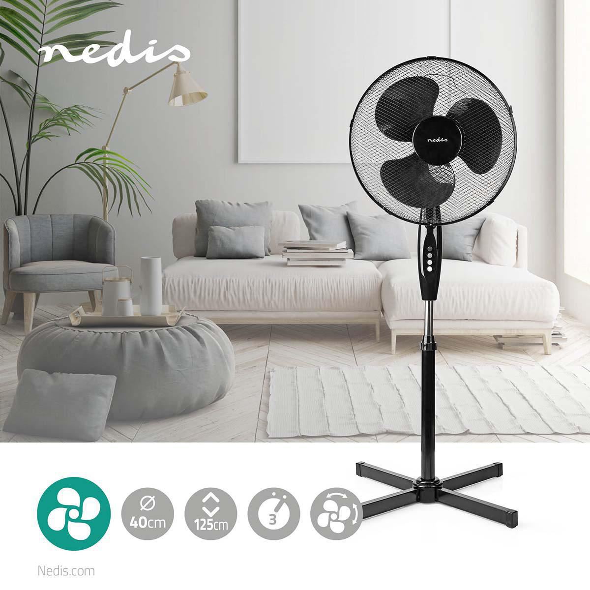 Nedis Stand Fan Diameter 40 cm 3-Speed Oscillation 45W Adjustable height Black
