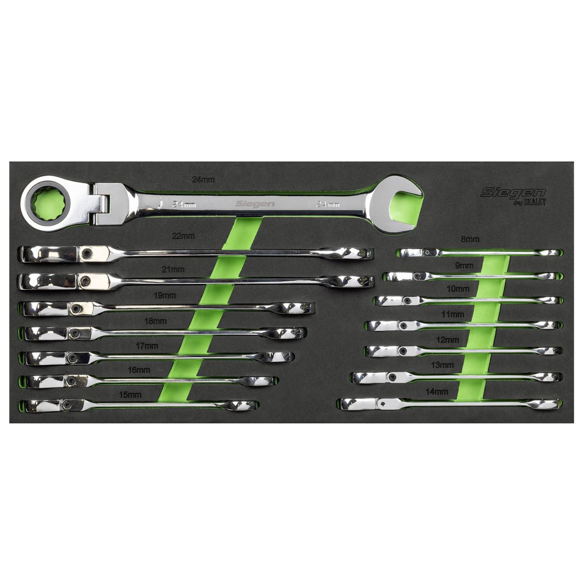 Sealey Siegen Flexi-Head Combination Ratchet Spanner Set 15pc S01329