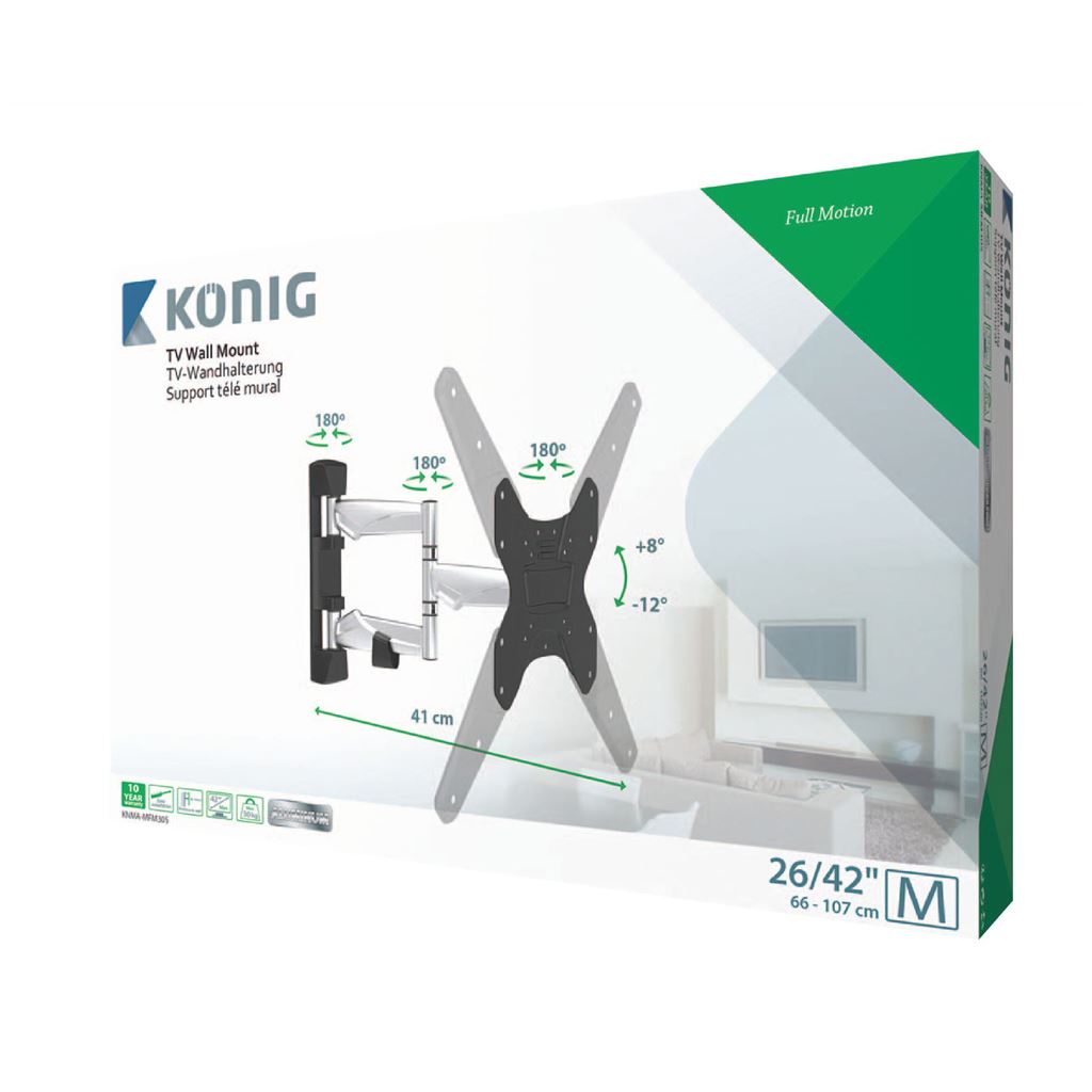 Konig TV wall mount/bracket full motion 26-42"/66-107 cm 30 kg/66 lbs - TVWM5530BK