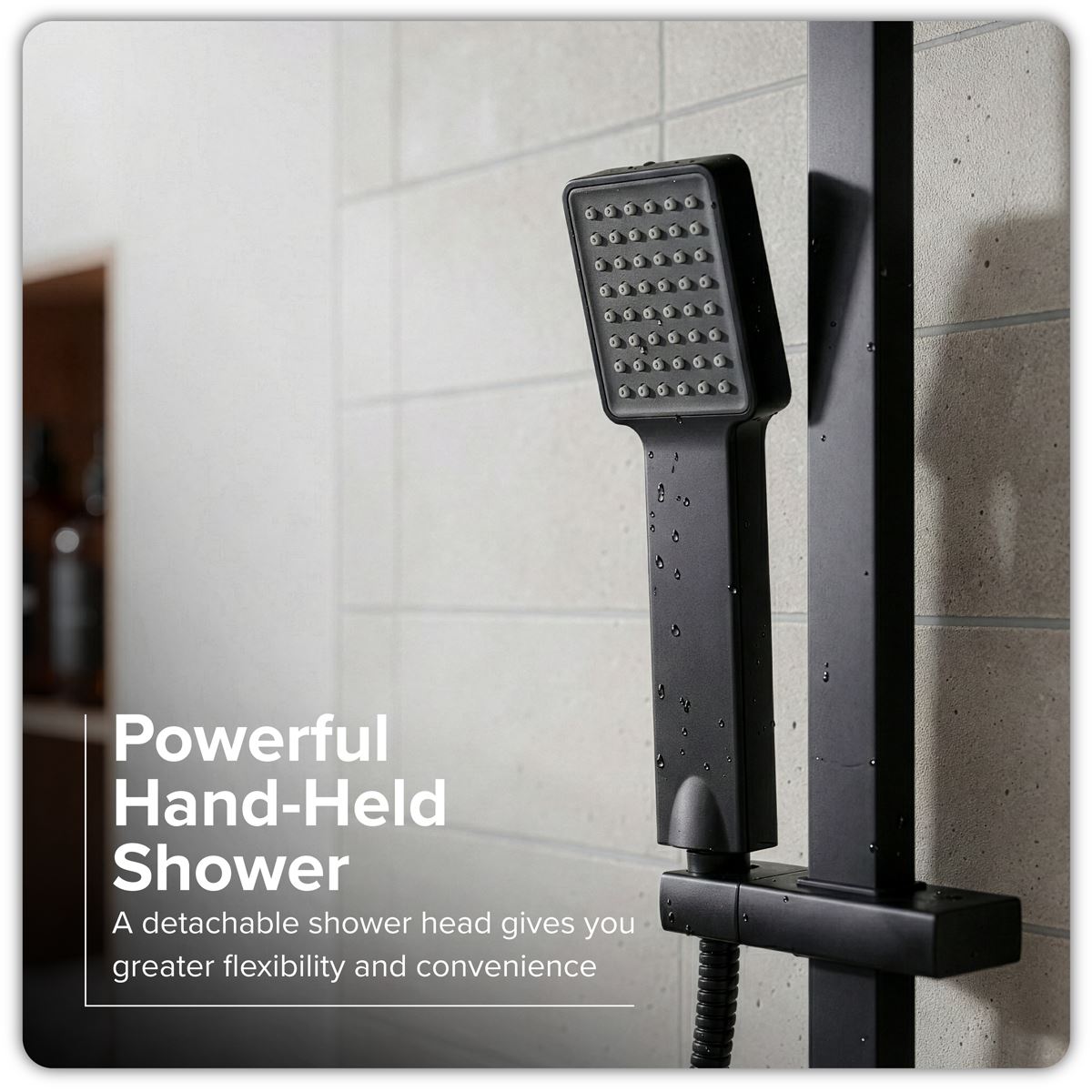 Baridi Thermostatic Shower Mixer Set, 20x20cm Square Head, Adjustable Rail