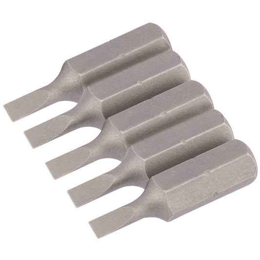 1x Pack Of 5 Draper Chrome Vanadium 3mm 1/4" Hex Plain Slot Insert Bit - 25mm - 63999