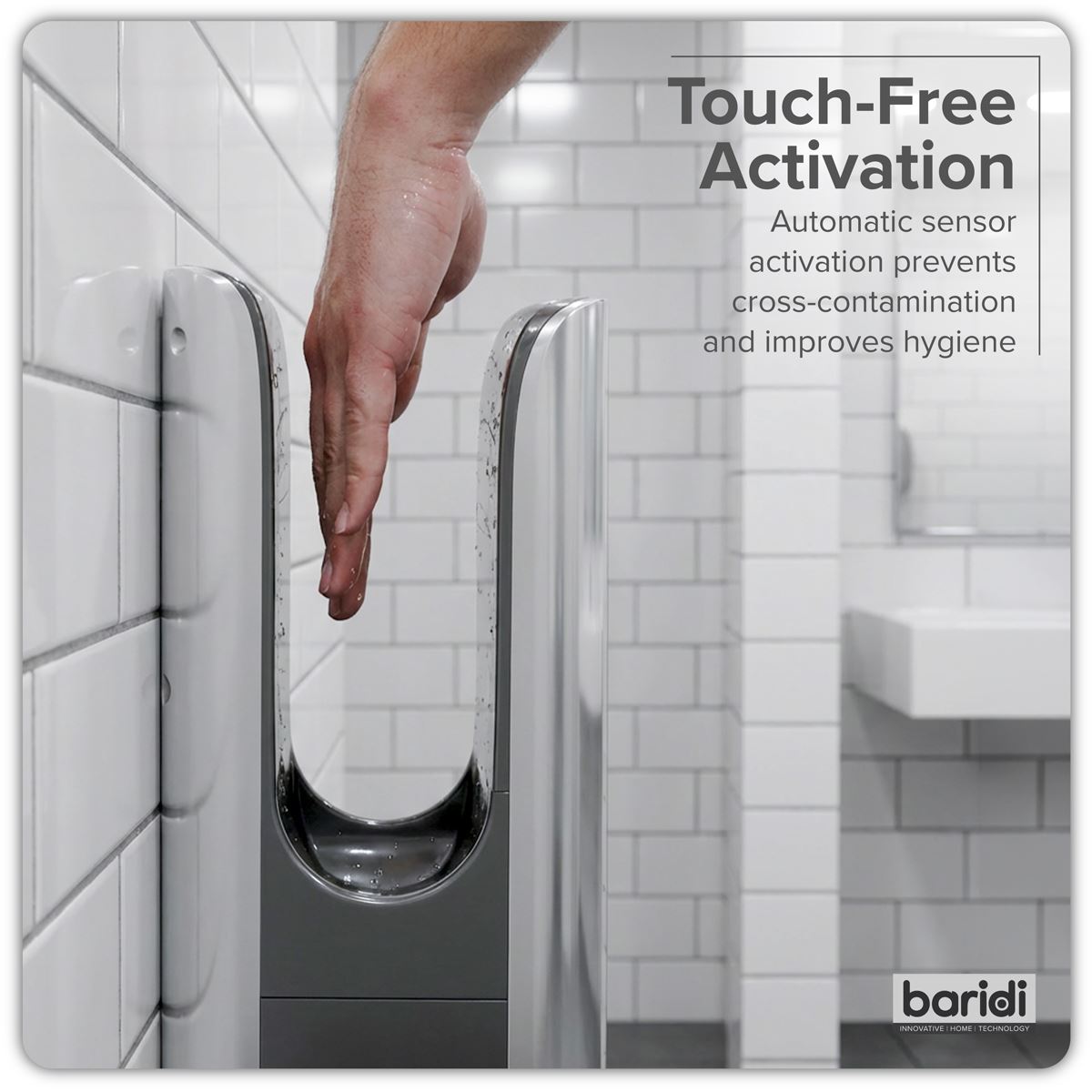 Baridi Hand Dryer with HEPA Filter & Auto-Sensor 1750W/230V - Silver DH150