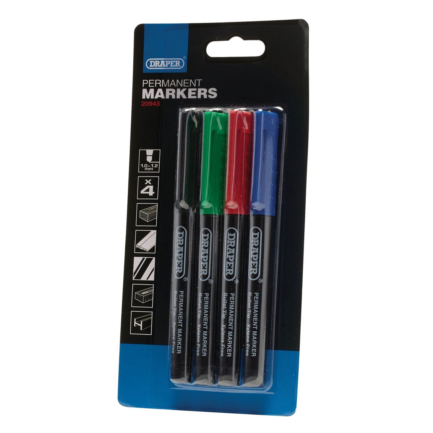 Draper 4Pc Marker Pen Set-Bk/Rd/Bl/Gr MP4COL