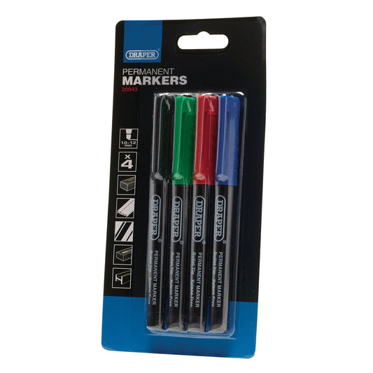 Draper 4Pc Marker Pen Set-Bk/Rd/Bl/Gr MP4COL