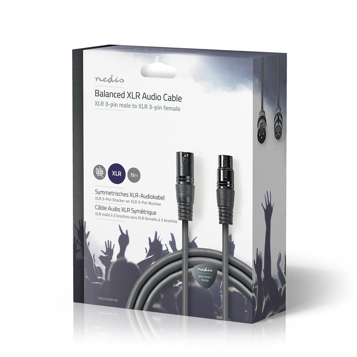 Nedis Balanced XLR Audio Cable XLR 3-Pin Male to XLR 3-Pin Female 15m Grey - COTG15010GY150