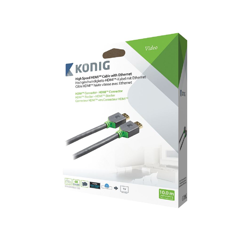 Konig High Speed HDMI Cable with Ethernet HDMI to HDMI Connector 10m grey - CVBW34000AT100