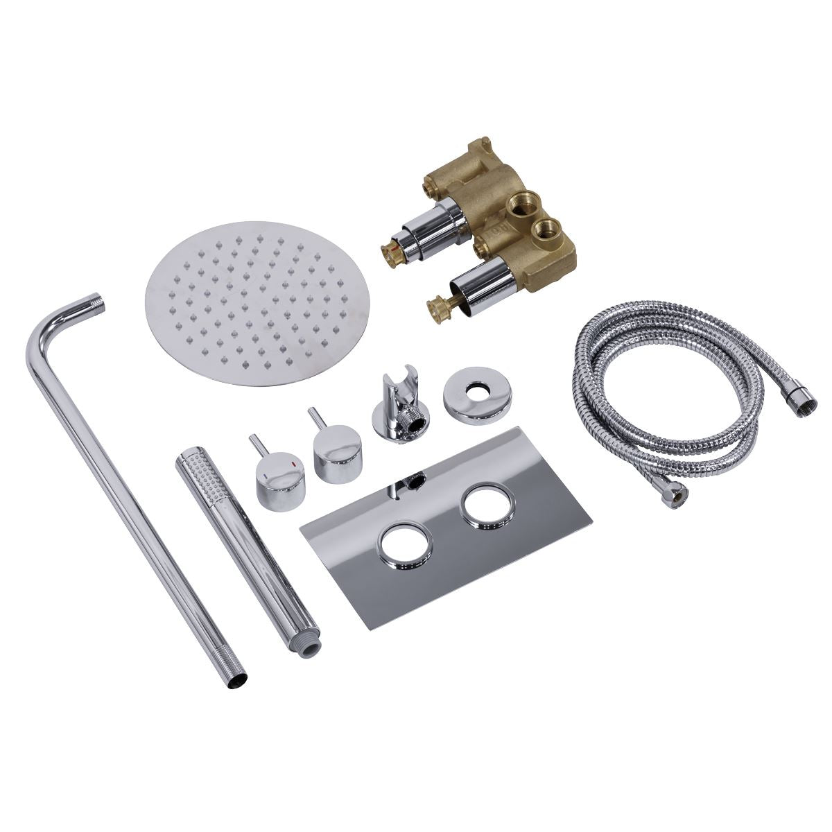 Baridi Concealed Thermostatic Shower Set 20cm Round Head & Hand Shower - Chrome DH318