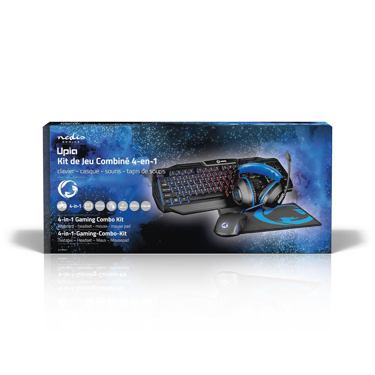 Gaming Combo Kit 4-in-1 Keyboard, Headset, Mouse & Mouse Pad French Layout Black
