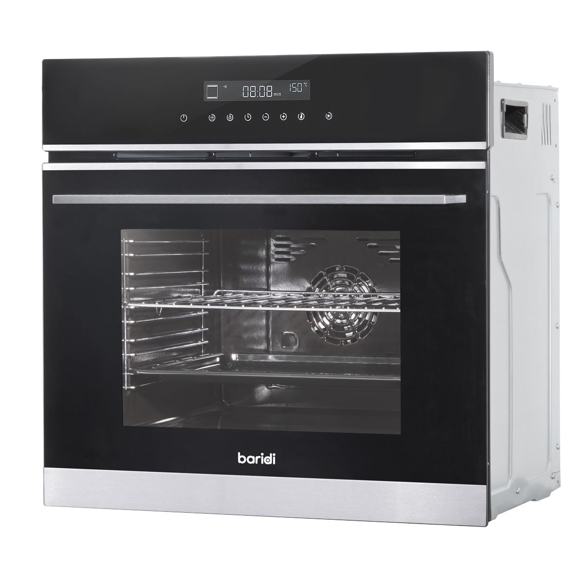 Sealey Baridi 60cm Built-In Fan Assisted, Single, Integrated 10 Function Electric Oven, Touchscreen Controls, 72L Capacity, Black/Stainless Steel DH200
