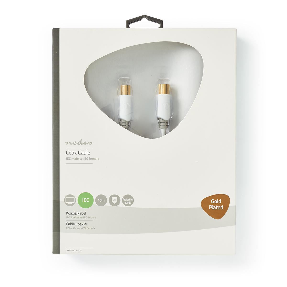 Nedis Coax Cable 100dB IEC (Coax) Male to IEC (Coax) Female 10m White - CSBW40015WT100