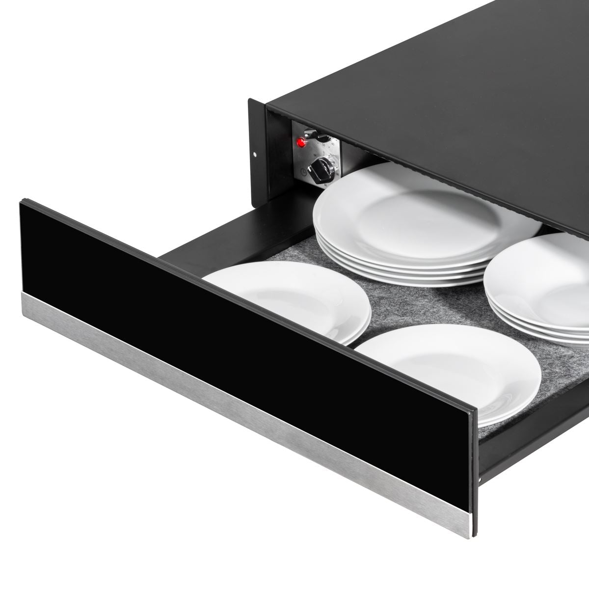 Sealey Baridi 60cm Built-In Warming Drawer, Push-to-Open, Anti-Slip Mat, Black/Stainless Steel DH202