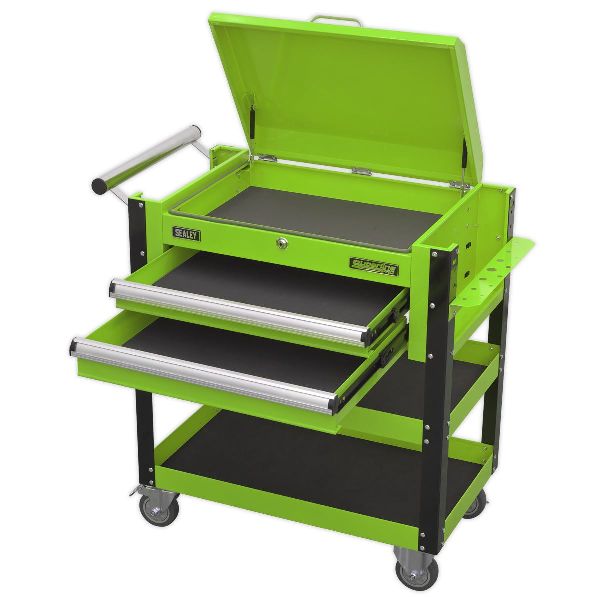 Sealey HD Mobile Tool & Parts Trolley 2 Drawer-Locking Top HV Green AP760MHV