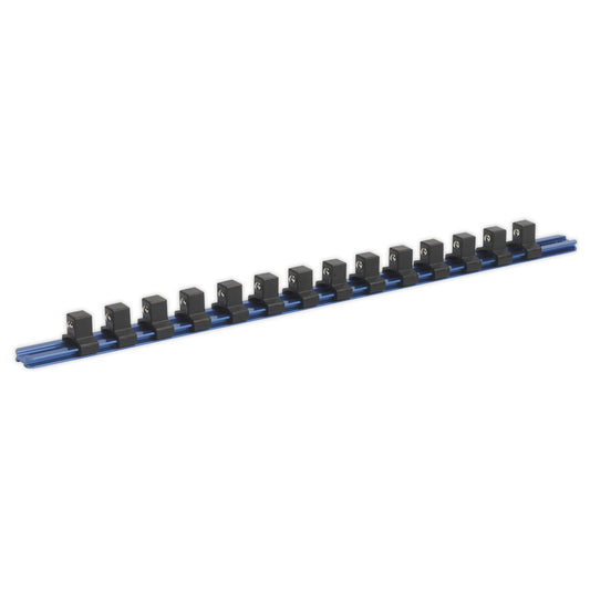 Sealey Socket Retaining Rail with 14 Clips Aluminium 1/2"Sq Drive SR1214