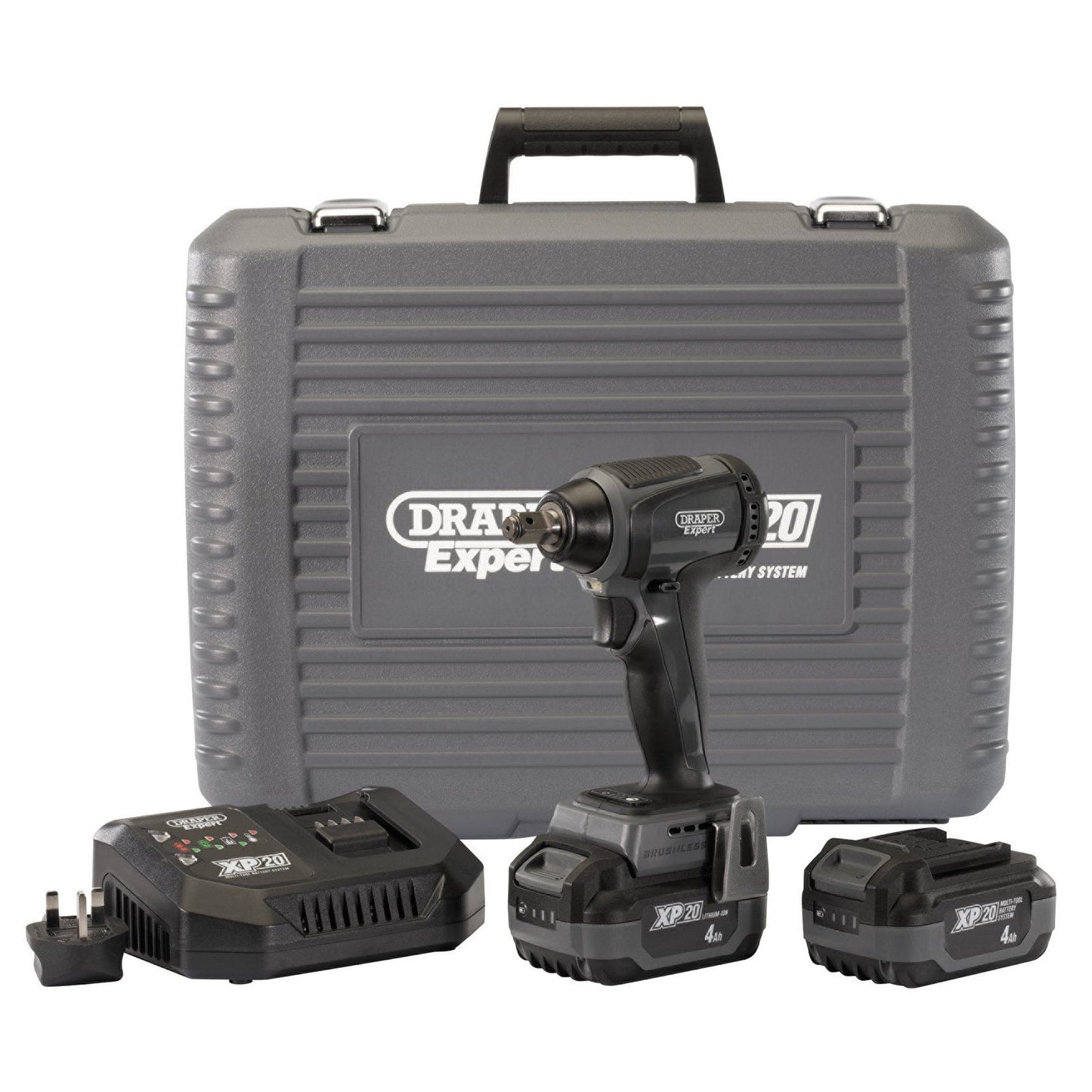 Draper 98962 20v 1/2" Dr Brushless Impact Wrench Hog-Ring 2X4.0AH Batteries