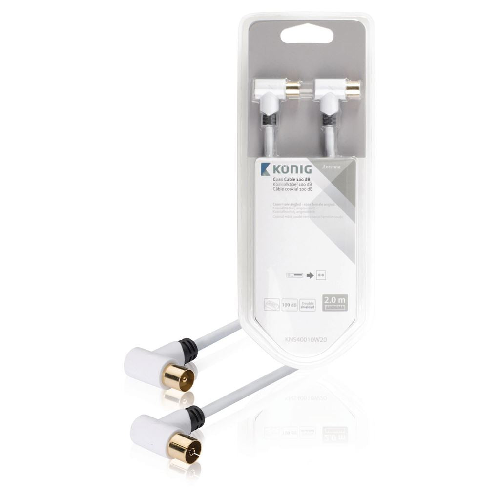 Konig Coax cable 100 dB coax male angled to female angled 2m white - CSBW40010WT20