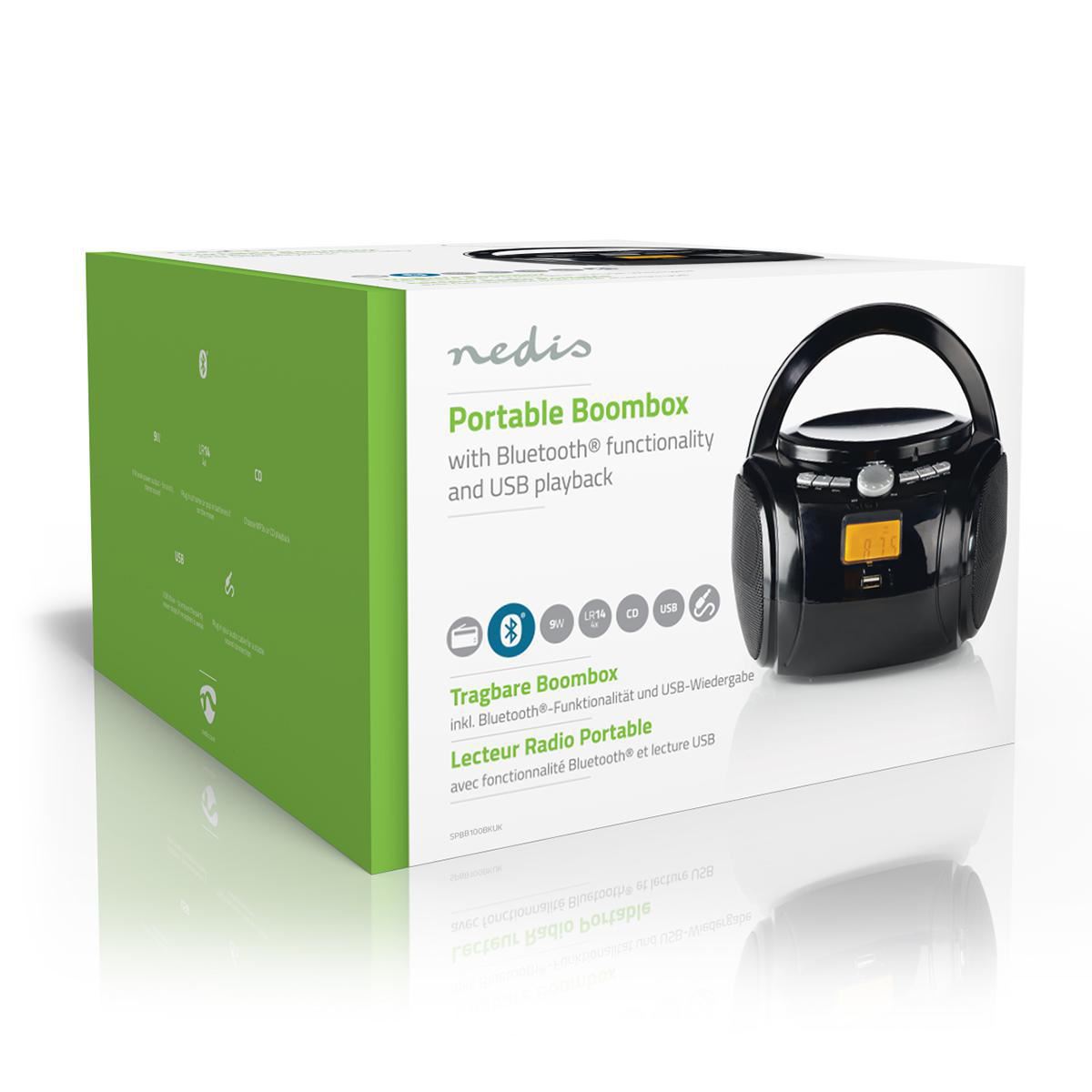 Nedis Boombox 9W Bluetooth® CD Player/FM Radio/USB/Aux Black