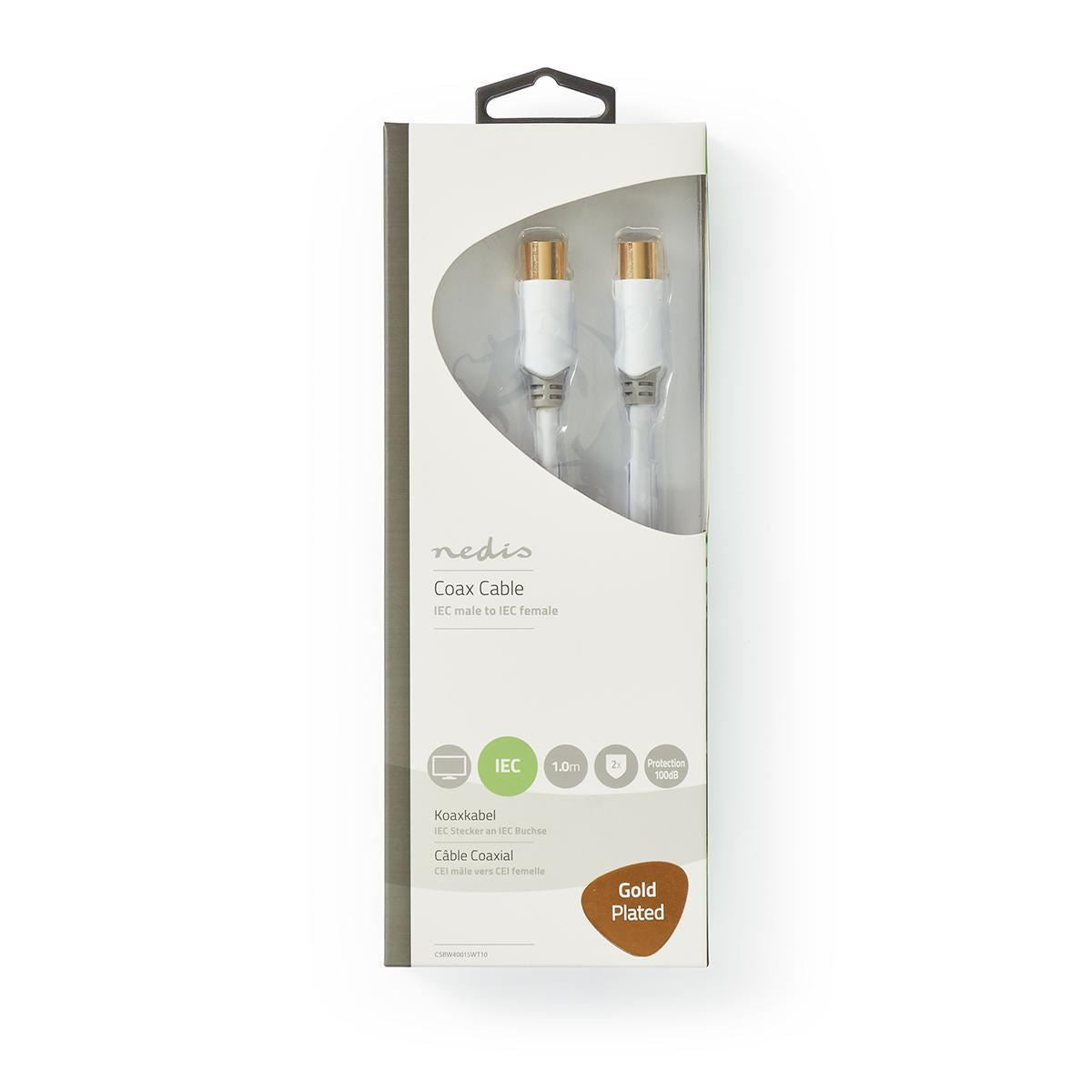 Nedis Coax Cable 100dB IEC (Coax) Male to IEC (Coax) Female 1m White - CSBW40015WT10