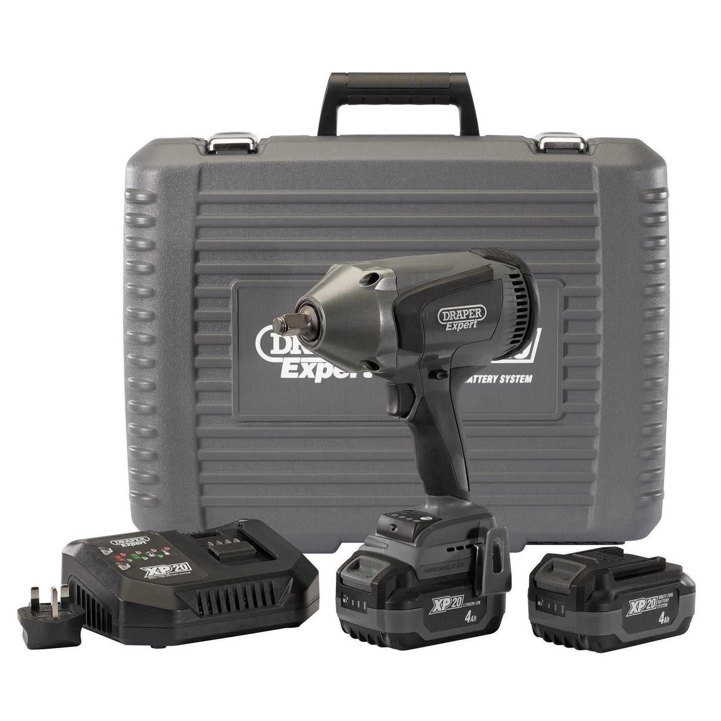 Draper Expert 20V Brushless 1/2" Impact Wrench (1000Nm) 2 x 4Ah, Fast Charger - 98960