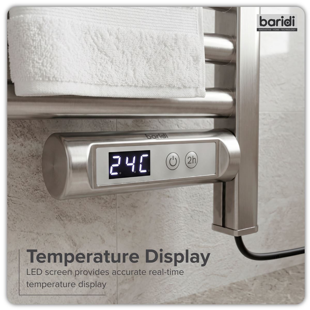 Baridi Electric Heated Towel Rail 1085 x 535mm with LED Display � Silver DH372