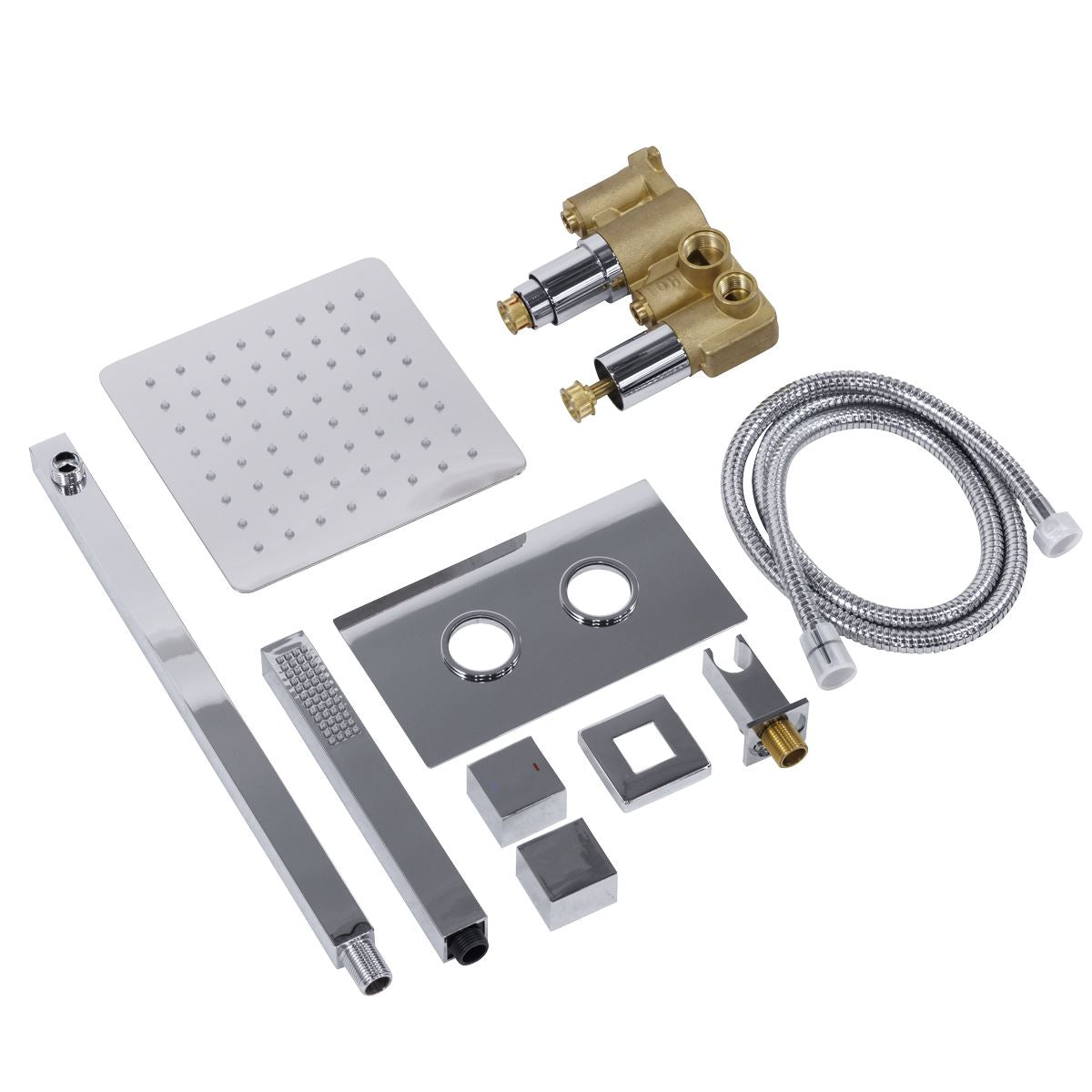 Baridi Concealed Thermostatic Shower Set 20 x 20cm Square Head & Hand Shower - Chrome DH320
