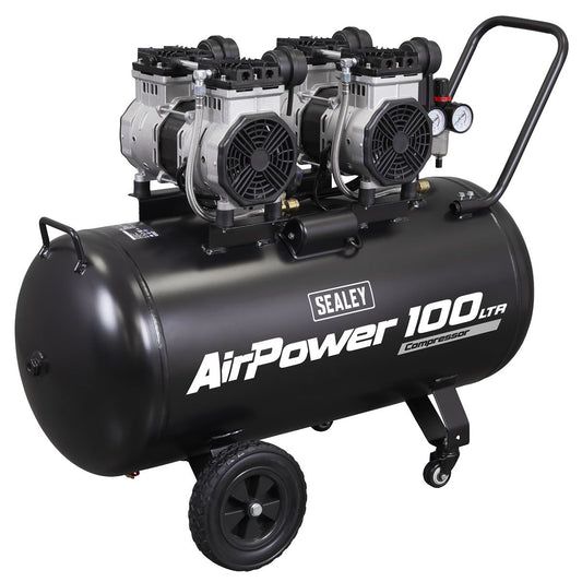 Sealey 100L Oil Free Low Noise Direct Drive Air Compressor 2 x 2hp SAC10001S