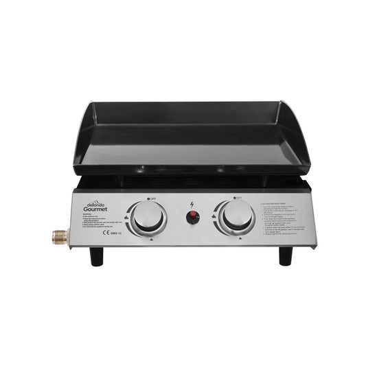 Dellonda 2 Burner Portable Gas Plancha 5kW BBQ Griddle, Stainless Steel - DG21 DG21