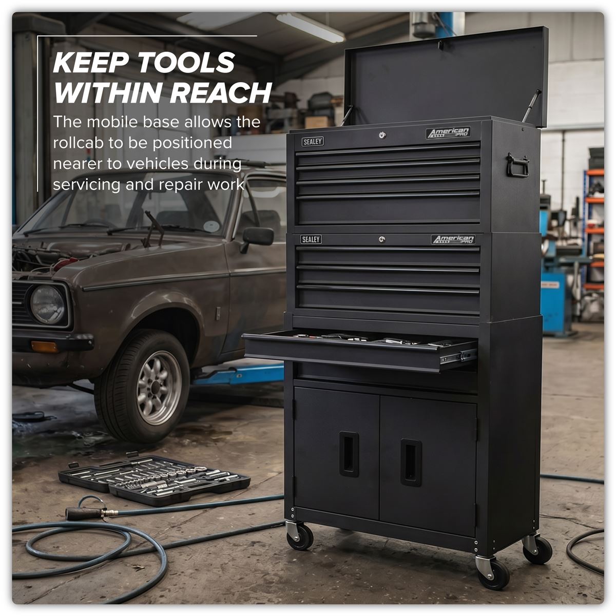 Sealey American Pro Topchest, Mid-Box Tool Chest & Rollcab Stack 9 Drawer