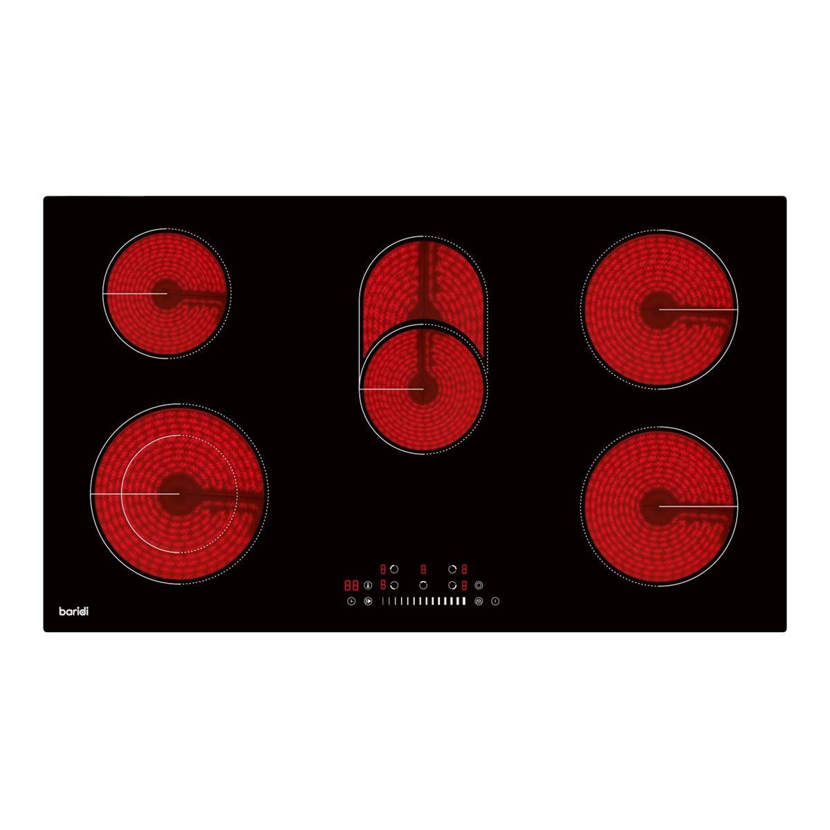 Baridi Integrated Ceramic Hob with 5 Cooking Zones 90cm - Black Glass DH389