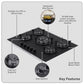 Baridi 70cm Gas Hob Matt Black with 5 Burners Cast Iron Supports & Auto Ignition