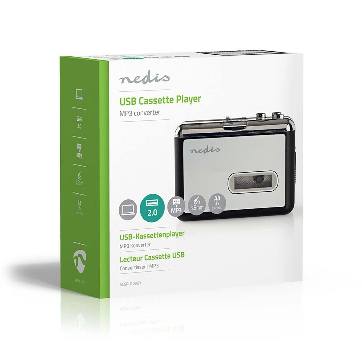 Nedis Portable USB Cassette to MP3 Converter with USB Cable and Software - ACGRU100GY