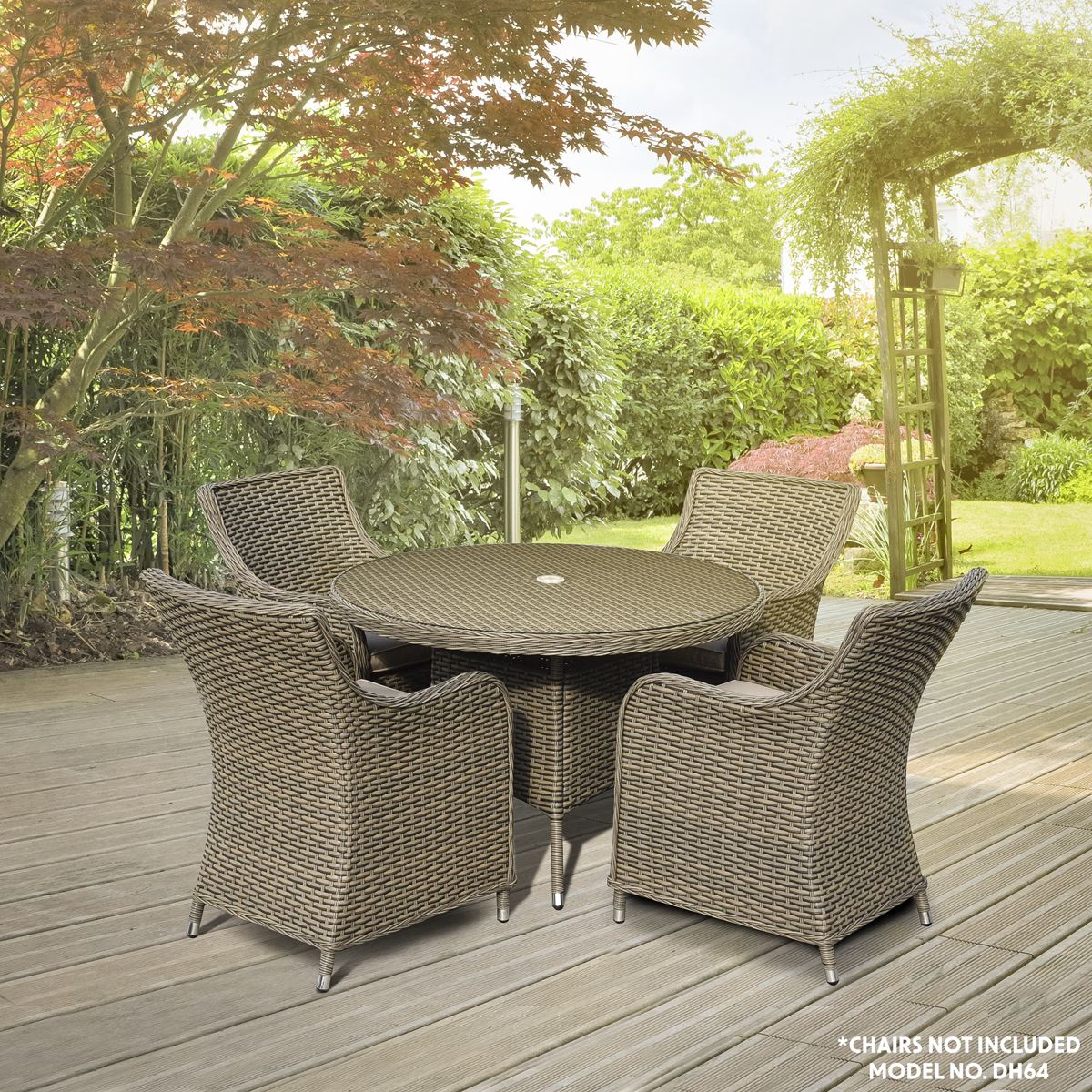 Dellonda Chester Rattan Wicker Outdoor Dining Table w/Tempered Glass Top, Brown