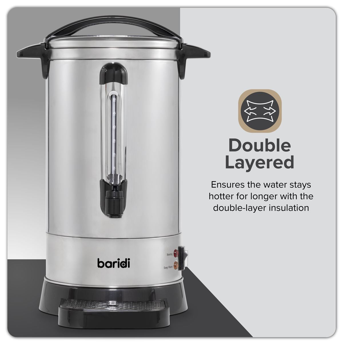 Baridi Hot Water Boiler/Tea Urn 10L Capacity, Stainless Steel DH269