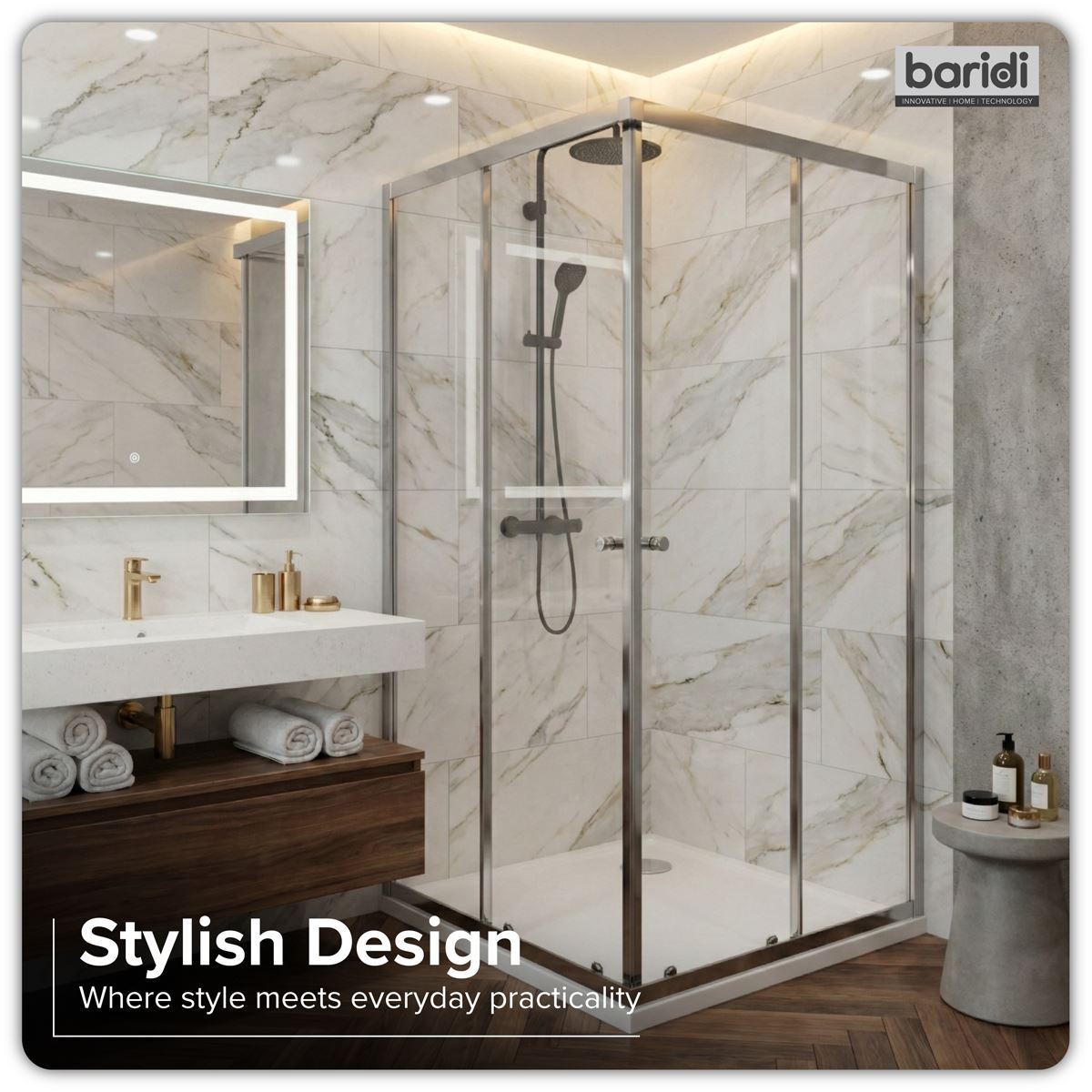Baridi Corner Shower Entry Enclosure 900 x 900 x 1850mm with 6mm Tempered Glass - Chrome DH299