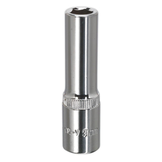 Sealey WallDrive Socket 9mm Deep 3/8"Sq Drive Fully Polished SP3809D