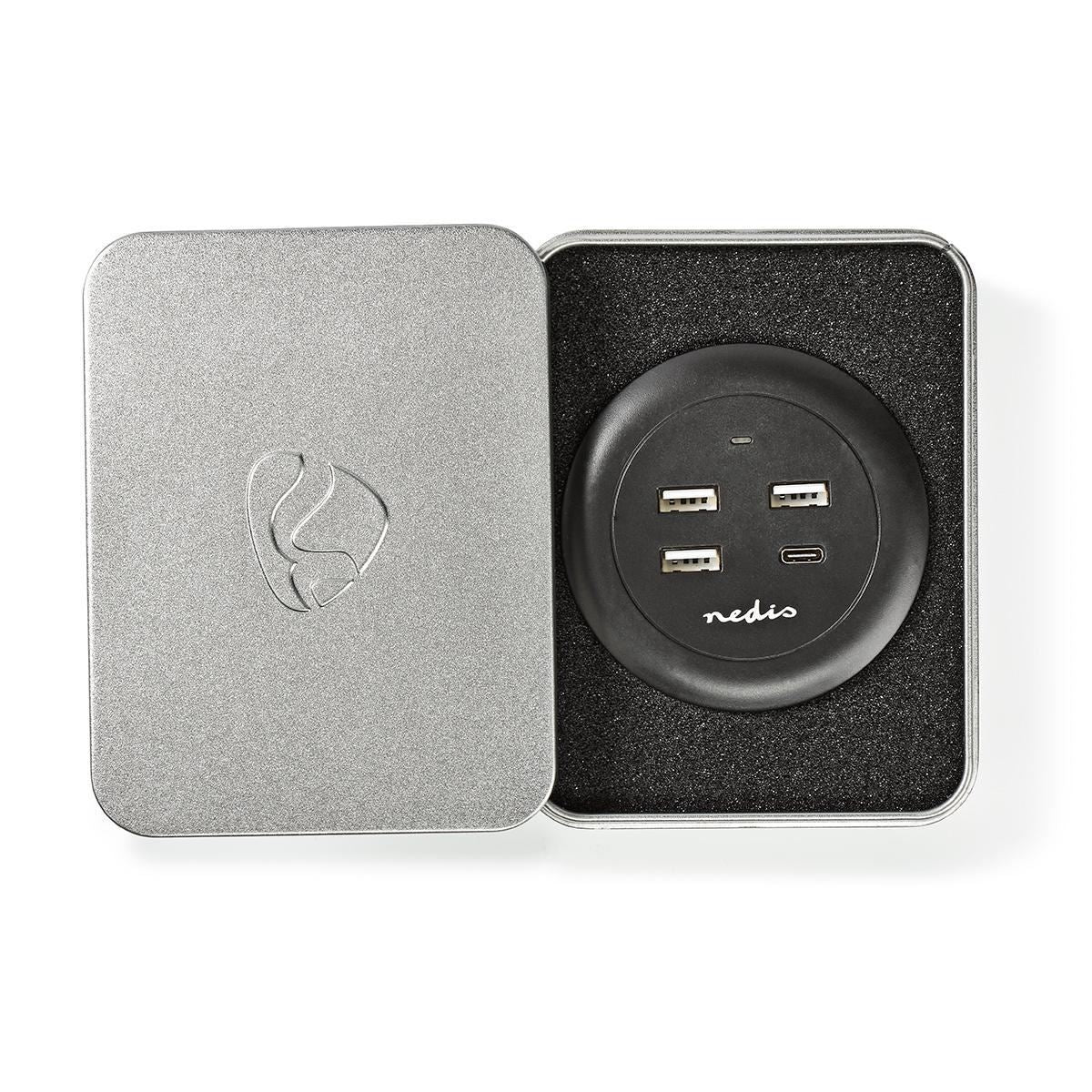 Nedis Fabric Desktop Family Charger 3x USB 2.1 A (Max.) 1x USB-C 30W PD Grey