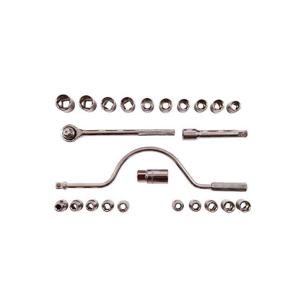 24 Piece 1/2" Drive Socket Set Carbon Steel Ratchet Handle Spark Plug Extension - I0400