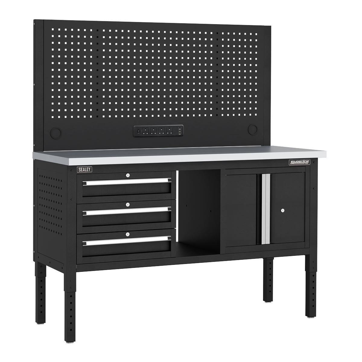 Sealey Superline Modular Workbench, 3 Drawers & Cupboard S/Steel Worktop 1525mm