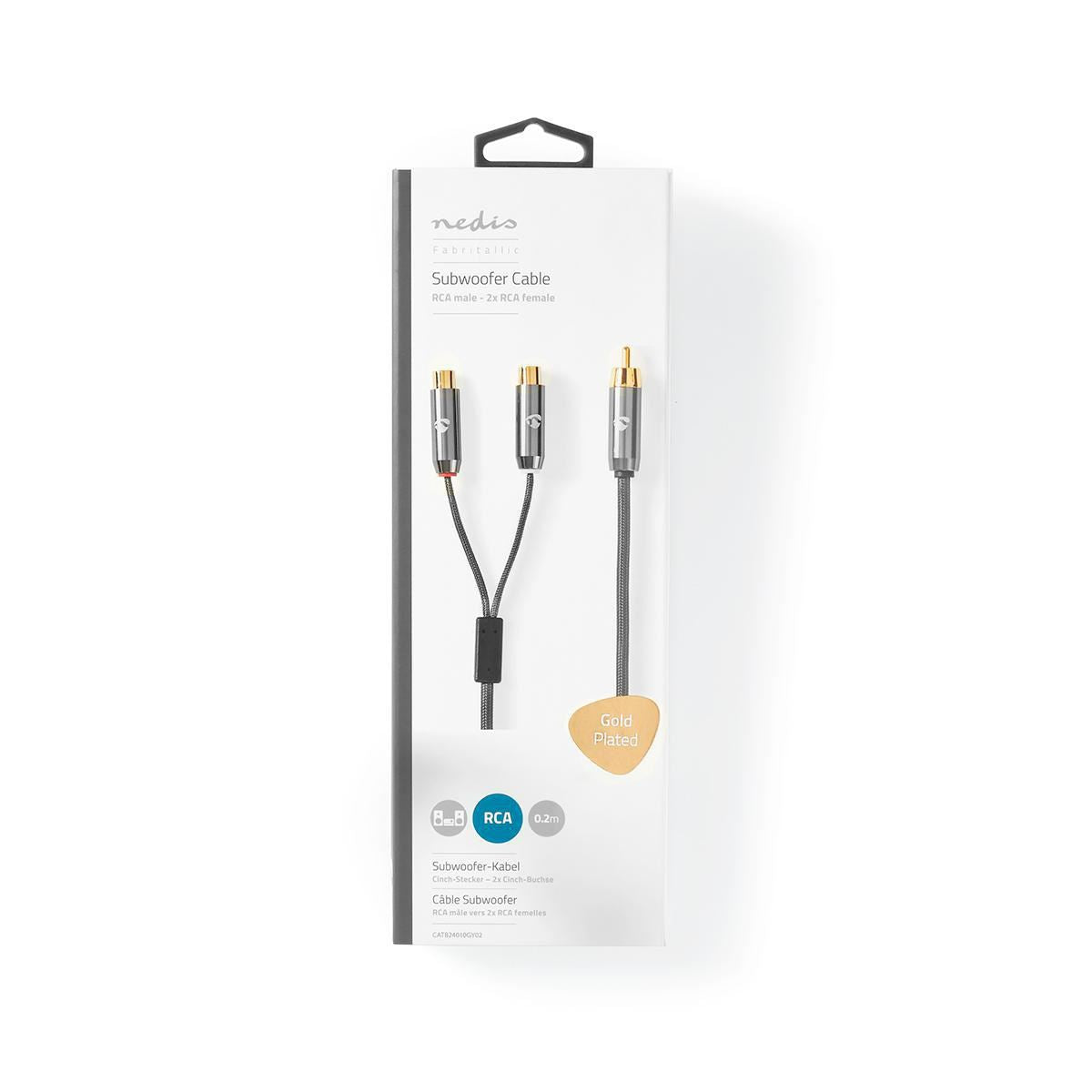 Nedis Subwoofer Cable RCA Male to 2x RCA Female Gun Metal Grey Braided Cable - CATB24010GY02