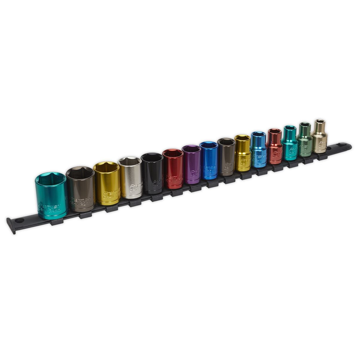 Sealey Multi-Colour Socket Set 15pc 1/2"Sq Dr WallDrive Metric AK2874