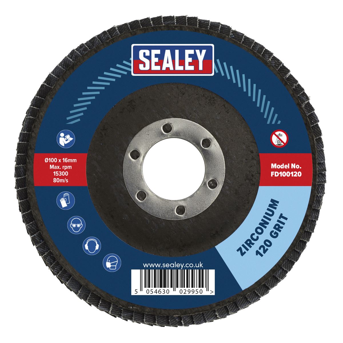 Sealey Flap Disc Zirconium 100mm 16mm Bore 120Grit FD100120