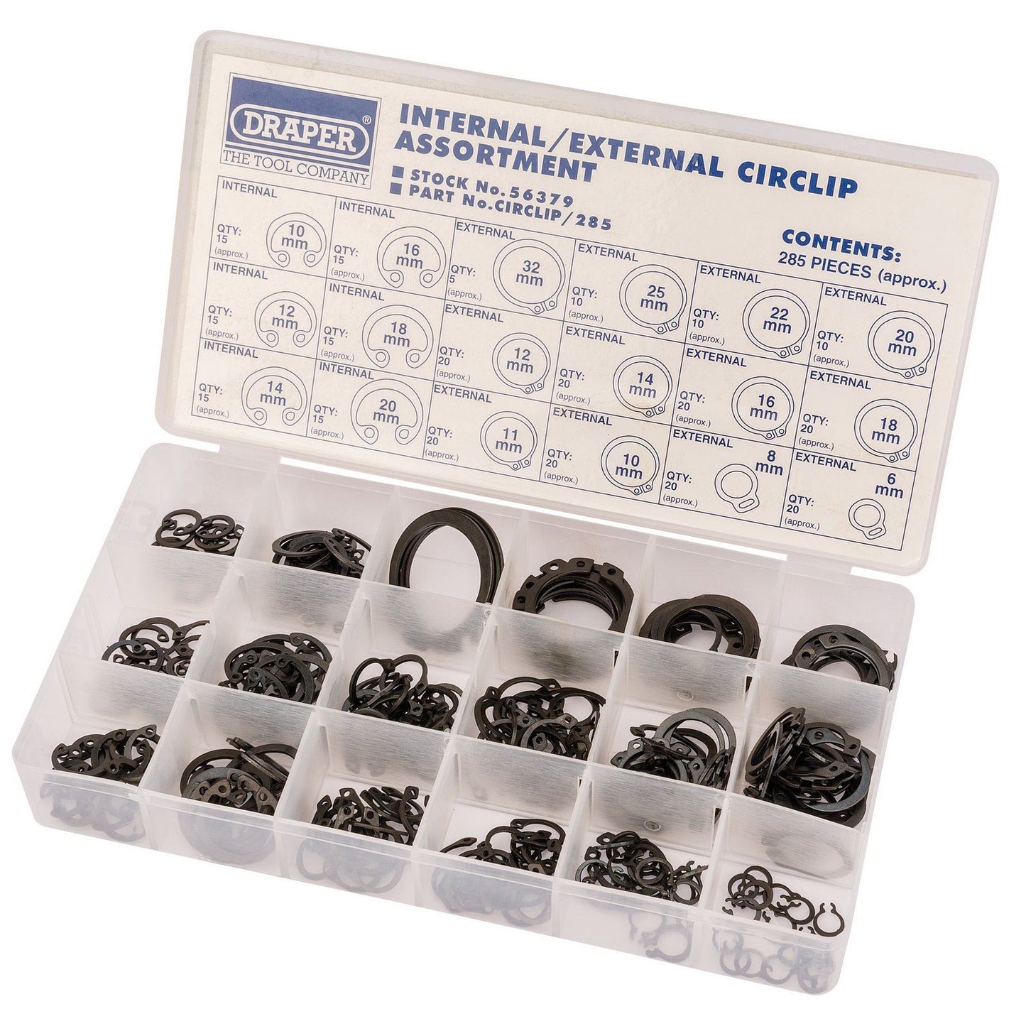 Draper Internal and External Circlip Assortment (285 Piece) - 56379