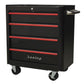 Sealey Rollcab 4 Drawer Retro Style - Black/Red Anodised Draw Pulls AP28204BR