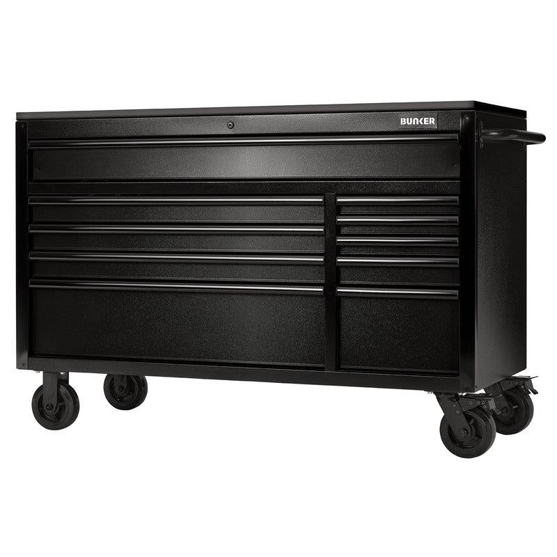 BUNKER 10 Drawer Workbench Roller Tool Cabinet Black/Stainless Steel Worktop 56"