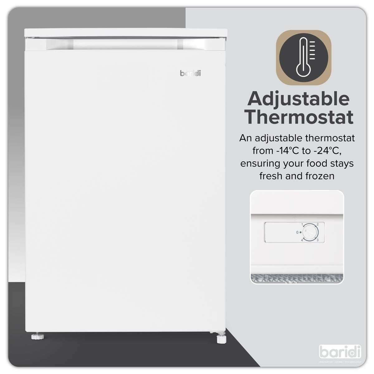 Baridi 55cm Undercounter Freezer with Adjustable Thermostat 85L - White DH250