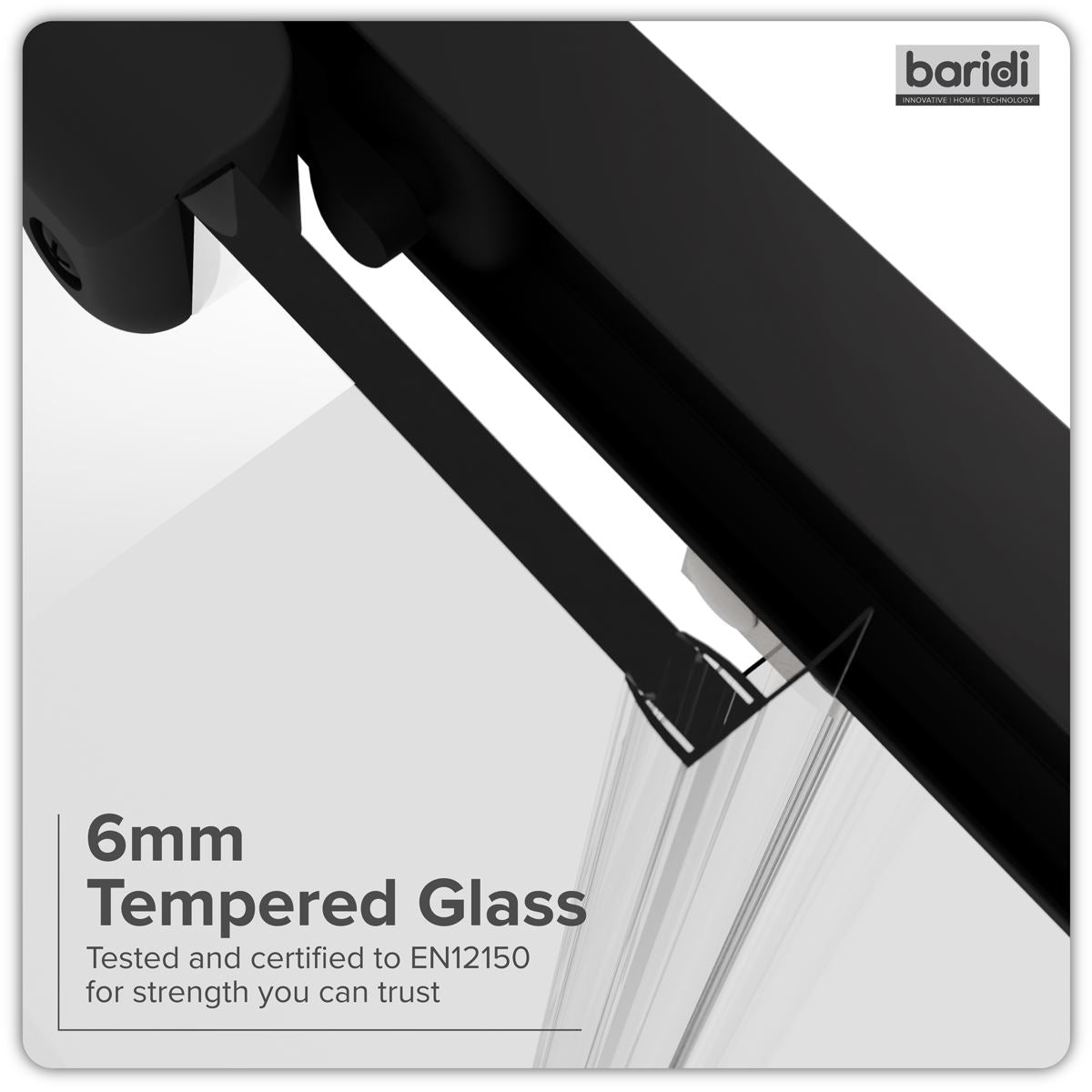 Baridi Sliding Shower Door 1000 x 1850mm, 6mm Tempered Glass, Reversible - Black
