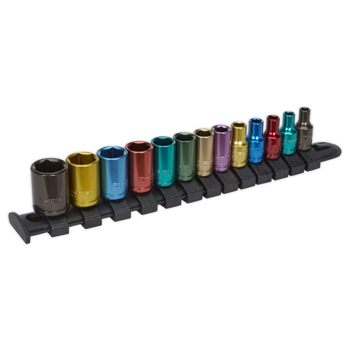 Sealey Multi-Colour Socket Set 13pc 1/4"Sq Dr 6pt WallDrive Metric AK2872