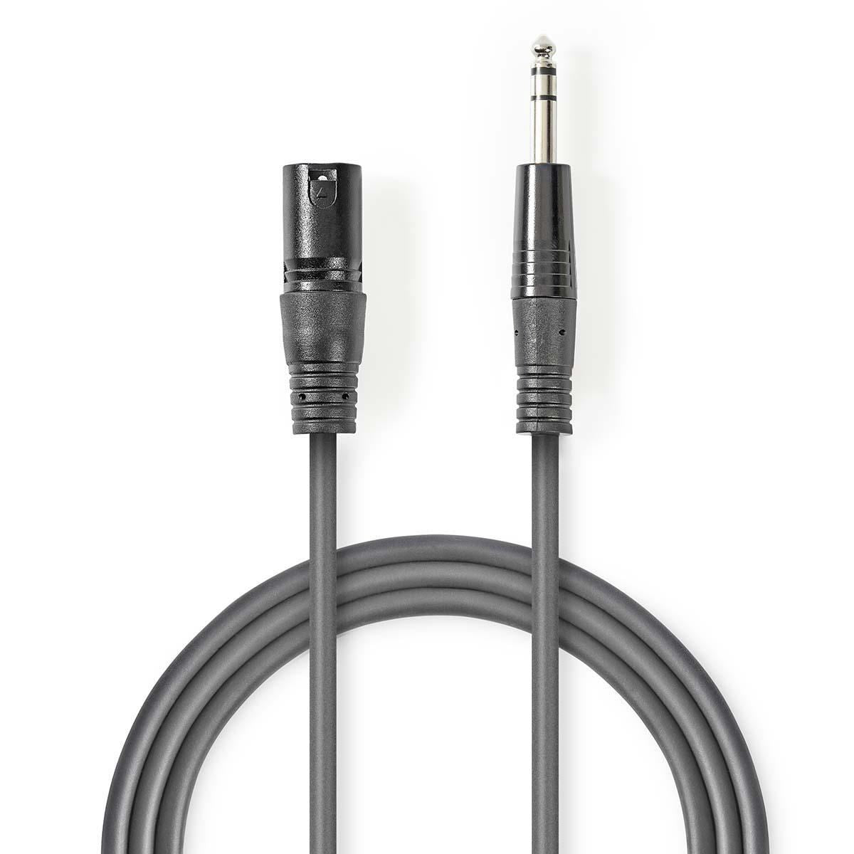 Nedis Balanced XLR Audio Cable XLR 3-Pin Male to 6.35mm Male 1.5m Grey - COTH15100GY15