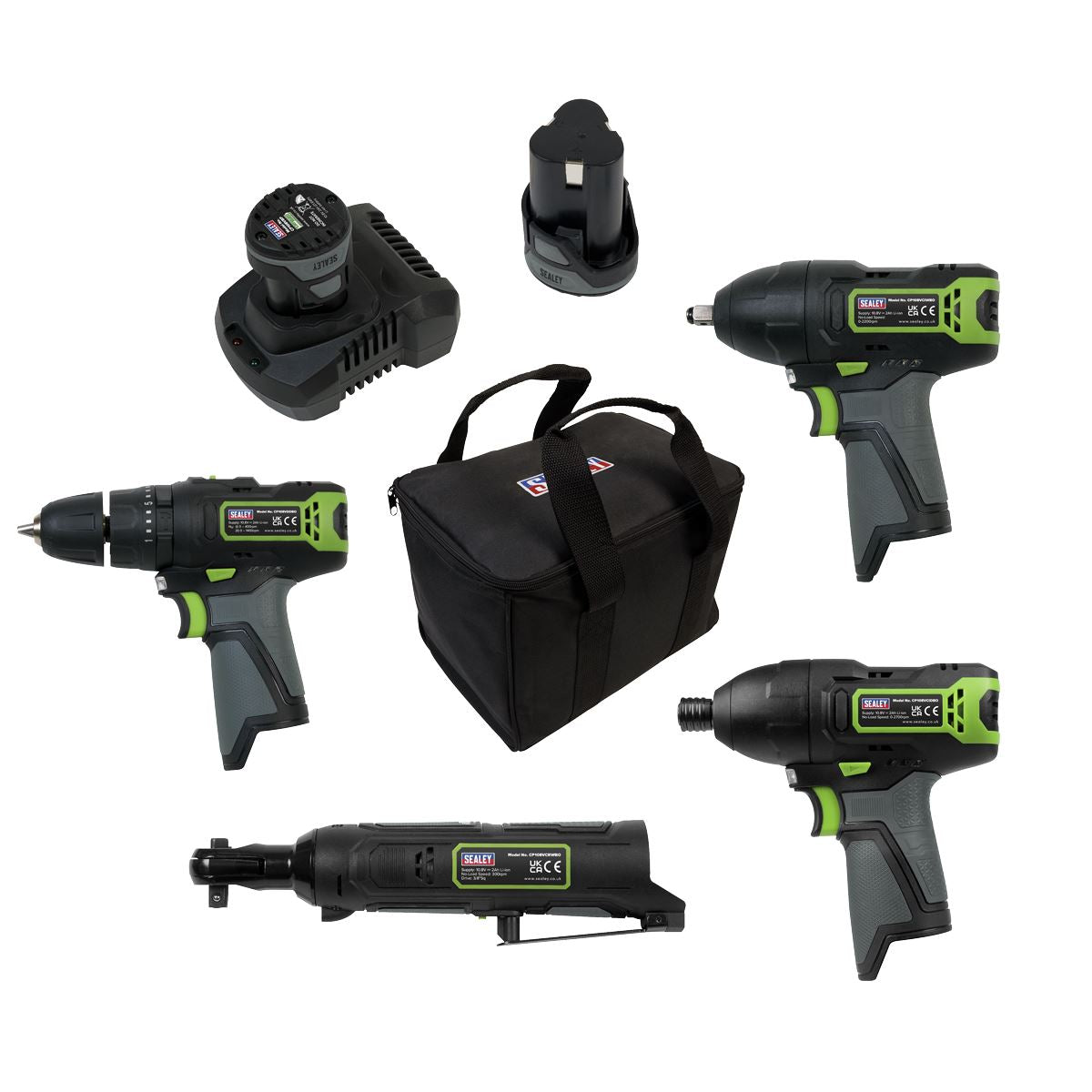 Sealey SV108 Series 4 x 10.8V Cordless Combo Kit - 2 Batteries CP108VCOMBO2