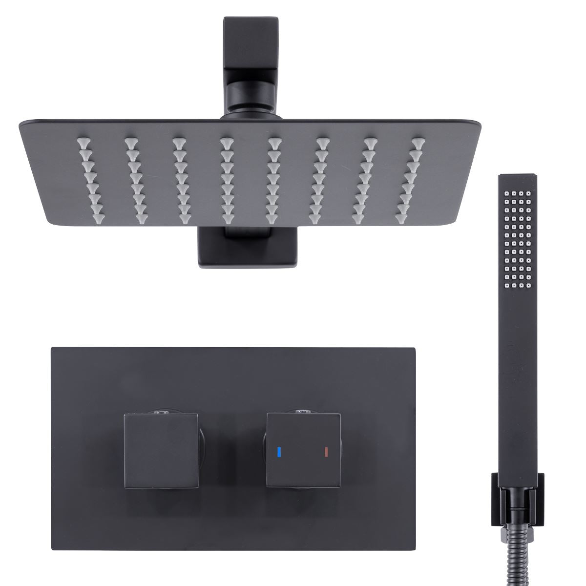 Baridi Concealed Thermostatic Shower Set 20 x 20cm Square Head & Hand Shower