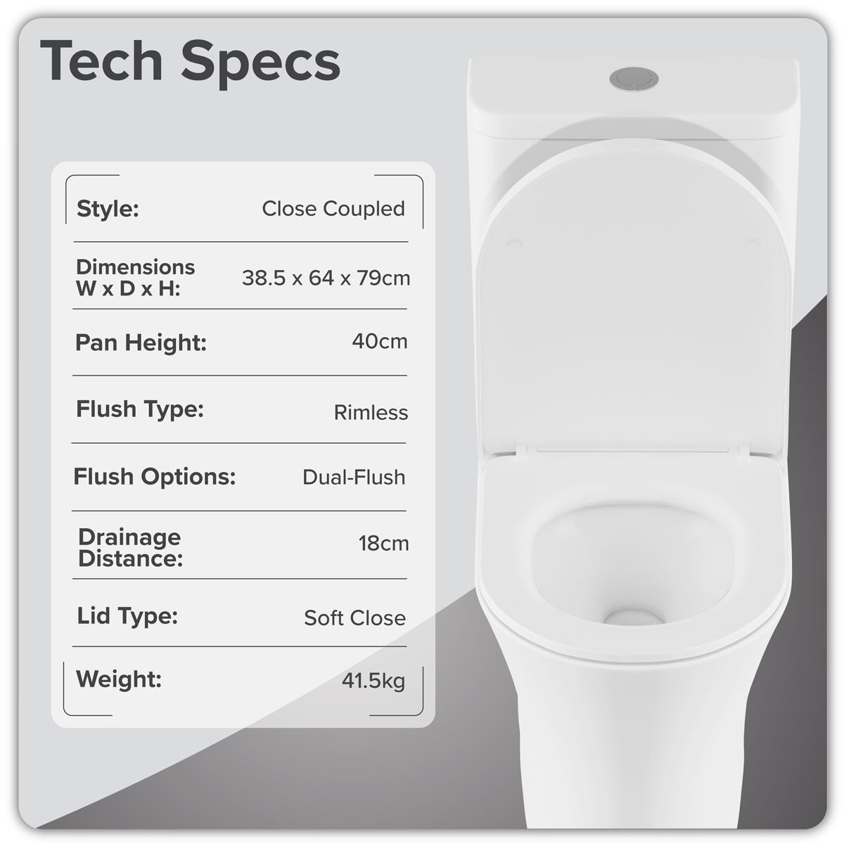 Baridi Close-Coupled Toilet Soft Close Seat, Dual Flush Cistern & Rimless Flush